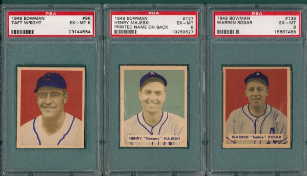 1949 Bowman #96, #127 (Printed Name) and #138 (3) Card Lot PSA 6  