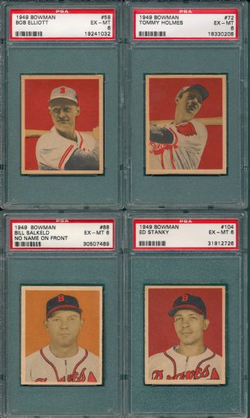 1949 Bowman Boston Braves (4) Card Lot W/ #58 Elliott PSA 6  