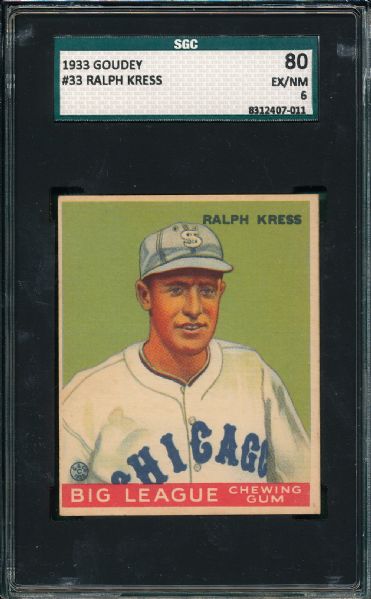 1933 Goudey #33 Ralph Kress SGC 80