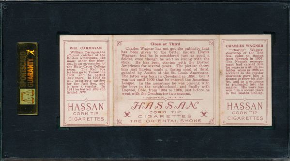 1912 T202 Close at Third, Wagner/Carrigan, Hassan Cigarettes SGC 50