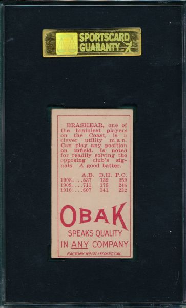 1911 T212-3 Brashear, Vancouver, Obak Cigarettes SGC 50