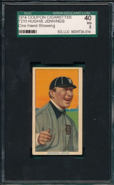 1914 T213-2 Jennings, One Hand, Coupon Cigarettes SGC 40 *Presents Better*