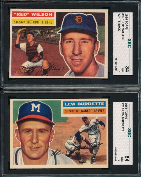 1956 Topps #219 Burdette & #92 Wilson, (2) Card Lot, SGC 84 *High #*