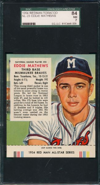 1954 Redman Tobacco NL #23 Eddie Mathews SGC 84