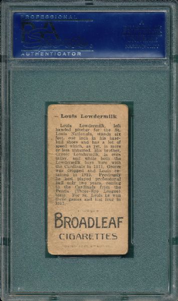 1912 T207 Louis Lowdermilk Broad Leaf Cigarettes PSA 3