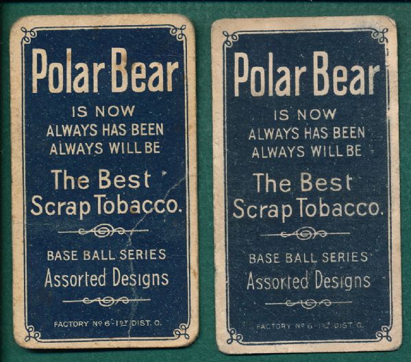 1909-1911 T206 Willis, Throwing & Bresahan, Batting, Polar Bear Tobacco, Lot of (2)