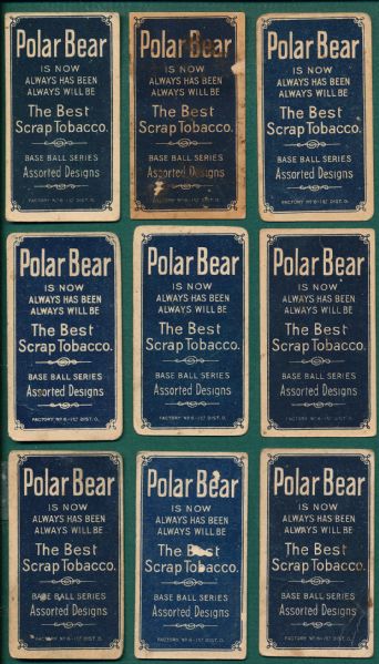1909-1911 T206 Lot of (9) Polar Bear Tobacco W/ Harry Davis