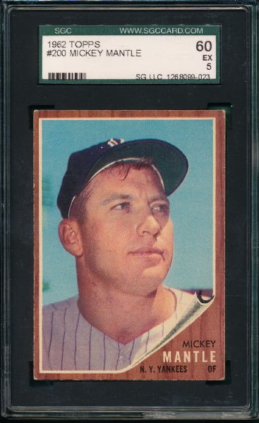 1962 Topps #200 Mickey Mantle SGC 60