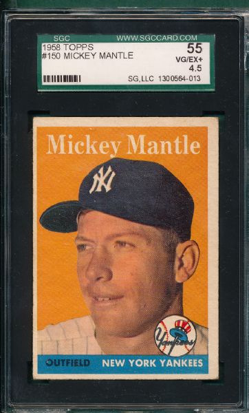 1958 Topps #150 Mickey Mantle SGC 55