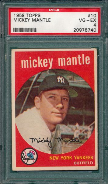 1959 Topps #10 Mickey Mantle PSA 4