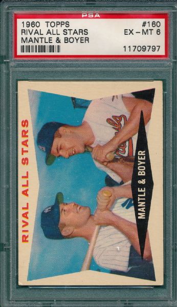 1960 Topps #160 Rival All Stars W/ Mickey Mantle PSA 6