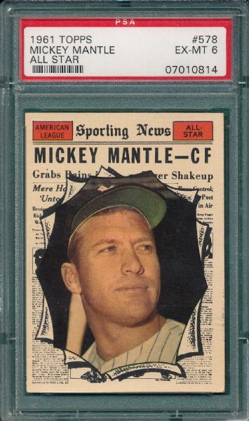1961 Topps #578 Mickey Mantle, AS, PSA 6 *High Number*