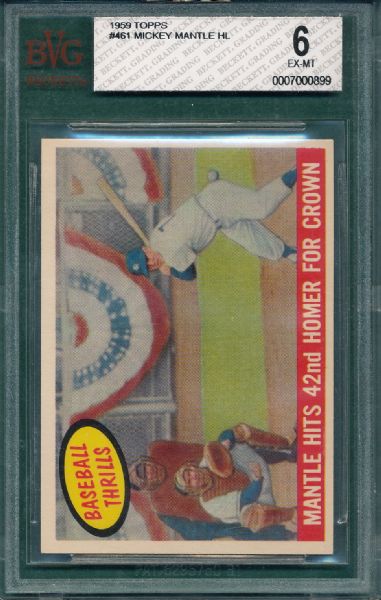 1959 Topps #461 Mantle Hits 42nd HR, W/ Mickey Mantle BVG 6