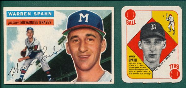 1951 Topps Red Back & 1956, Warren Spahn, (2) Card Lot