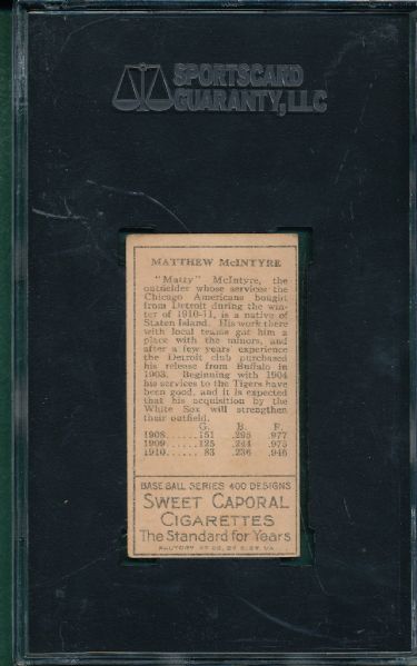 1911 T205 McIntyre Sweet Caporal Cigarettes SGC 50