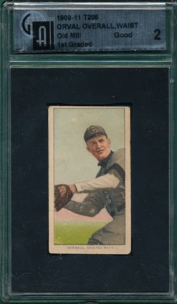 1909-1911 T206 Overall, Pitch, Old Mill Cigarettes GAI 2