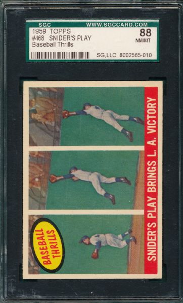 1959 Topps #468 Snider Play Brings L A Victory, SGC 88