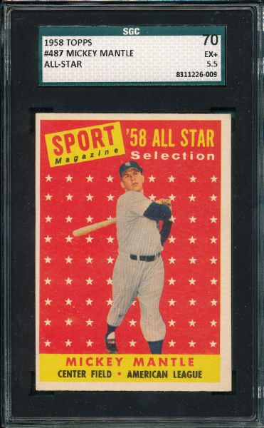 1958 Topps #487 Mickey Mantle AS SGC 70