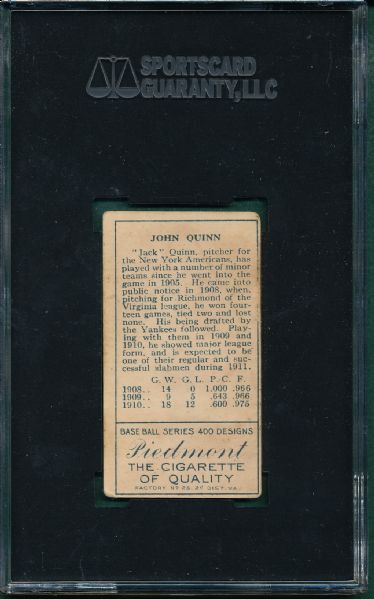1911 T205 Quinn Piedmont Cigarettes SGC 40