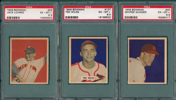 1949 Bowman #40, #59 & #137, (3) Card Lot PSA 6.5 