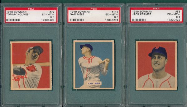 1949 Bowman #72, #53 & #118, (3) Card Lot PSA 6.5 