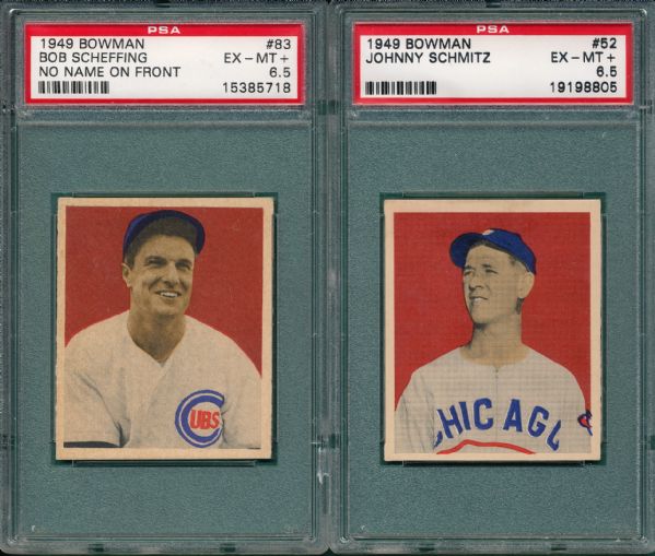 1949 Bowman #52 Schmitz & #83 Scheffing (No Name) (2) Card Lot PSA 6.5 