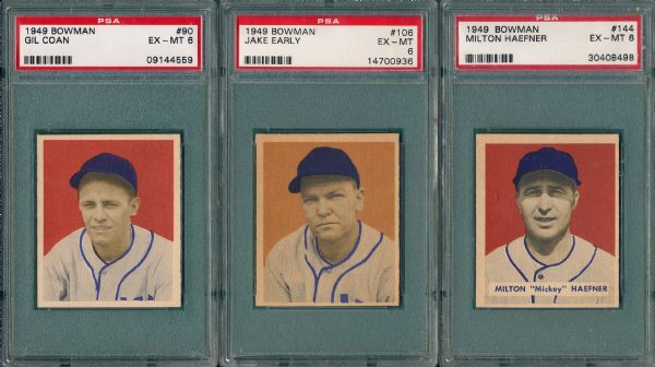 1949 Bowman Washington Senators (5) Card Lot W/ #144 Haefner PSA 6  