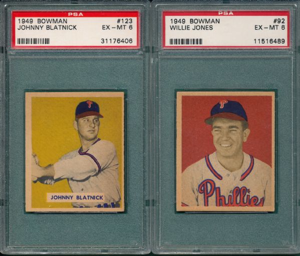 1949 Bowman Philadelphia Phillies (5) Card Lot W/ #76 Nicholson PSA 6  
