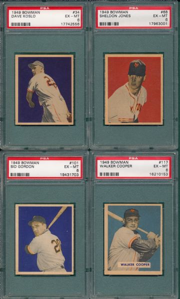 1949 Bowman New York Giants (4) Card Lot W/ #34 Koslo PSA 6  