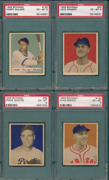 1949 Bowman (4) Card Lot W/ #130 Harry Walker PSA 6  