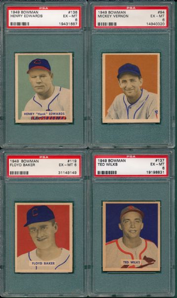 1949 Bowman (4) Card Lot W/ #136 Edwards PSA 6  