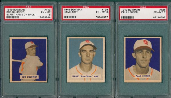 1949 Bowman #131, #139 and #143 (Script), (3) Card Lot PSA 6  