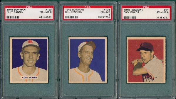 1949 Bowman #31, #105 & #120, (3) Card Lot PSA 6  