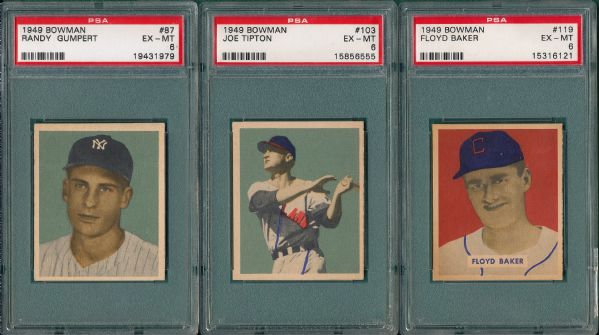 1949 Bowman #103, #87 & #119, (3) Card Lot PSA 6  
