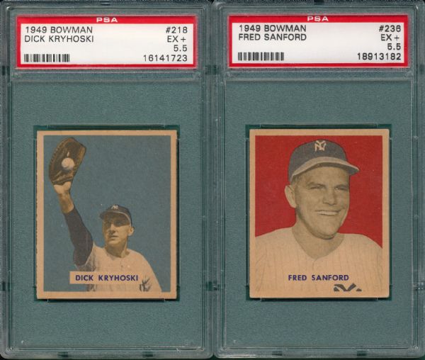 1949 Bowman #218 Kryhoski & #236 Sanford (2) Card Lot PSA 5.5 *Hi #*
