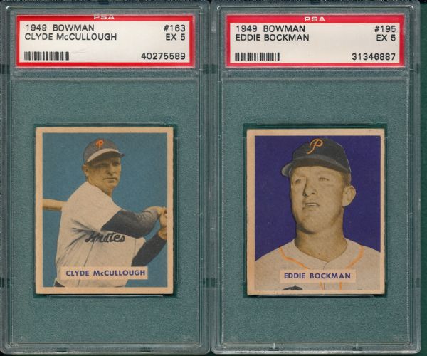 1949 Bowman #163 McCullough & #195 Bockman (2) Card Lot PSA 5 *Hi #*