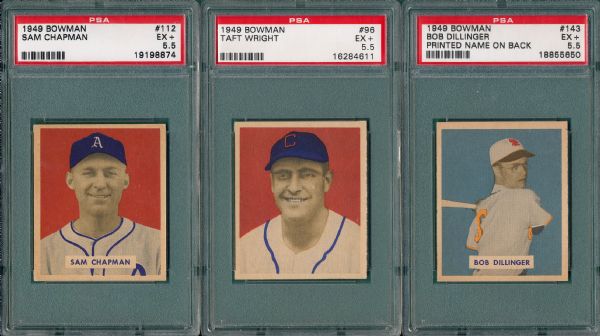 1949 Bowman #112, #96 and #143 (Printed), (3) Card Lot PSA 5.5