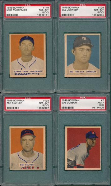 1949 Bowman #7, #125, #129 & #146, (4) Card Lot PSA