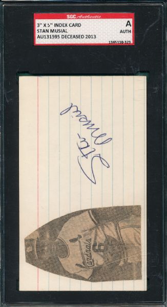 Stan Musial & Rube Marquard Signed 3 X 5 SGC Authentic