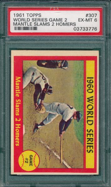 1961 Topps #307 WS Game 2 W/Mickey Mantle PSA 6