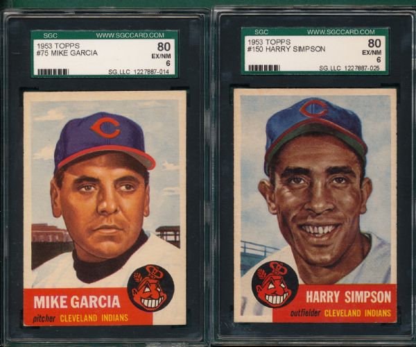 1953 Topps #75 Garcia & #150 Simpson (2) Card Lot SGC 80 