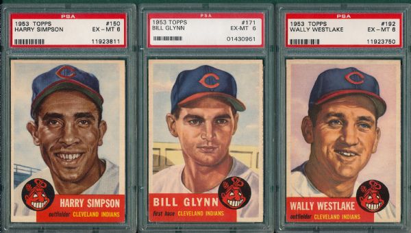 1953 Topps #150, #171 & #192, Indians (3) Card Lot PSA 6