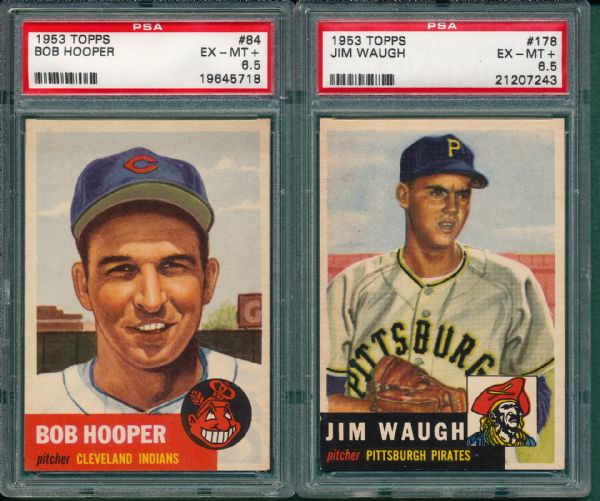1953 Topps #84 Bob Hooper & #178 Jim Waugh (2) Card Lot PSA 6.5