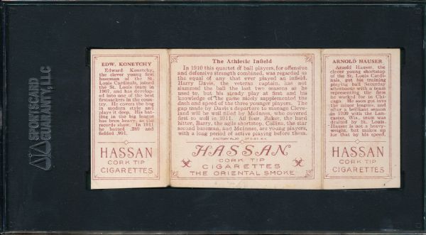 1912 T202 The Athletic Infield Hauser/Konetchy, Hassan Cigarettes SGC 40