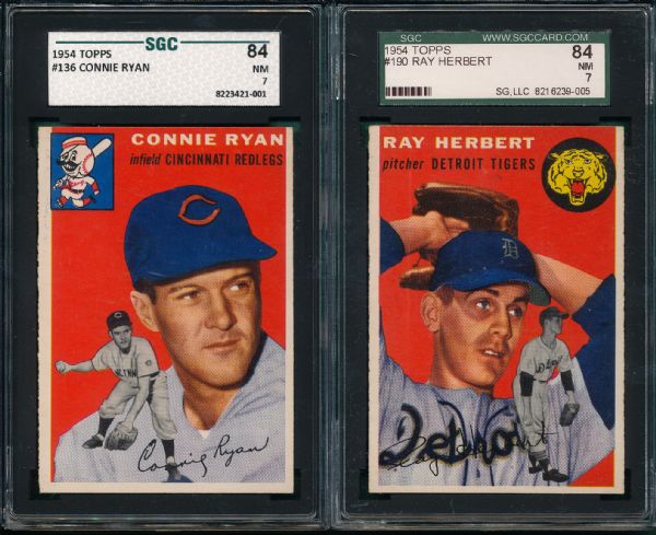 1954 Topps #136 Ryan & #190 Herbert, (2) Card Lot SGC 84