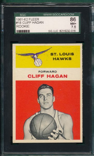 1961-62 Fleer BSKT #18 Cliff Hagan SGC 86