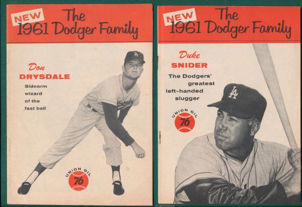 1960-61 Union Oil Dodgers Lot of (13) W/ Drysdale & Snider