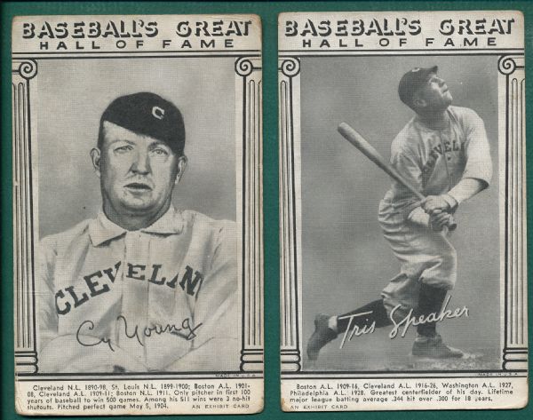 1948 Exhibits Hall of Fame, Cy Young & Speaker (2) Card Lot