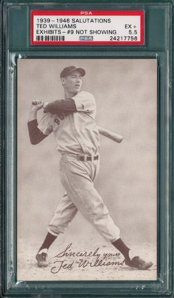 1939-46 Exhibit Salutations Ted Williams, #9 Not Showing, PSA 5.5
