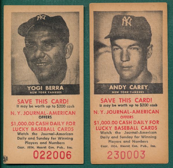 1954 New York Journal-American Berra & Carey, Lot of (2) Yankees